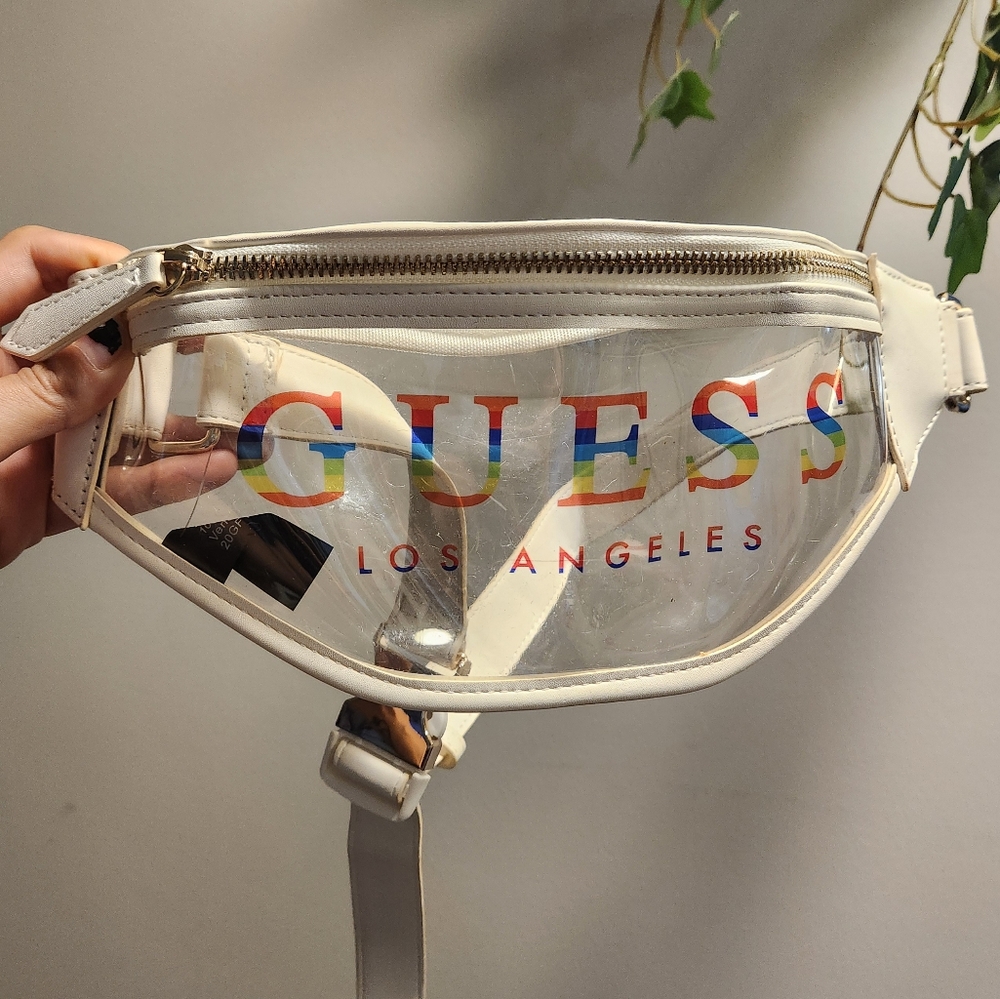 GUESS Transparent Crossbody Fannypack Bag with White Trim